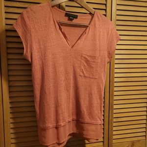 Sanctuary Pinkish Red Linen Blend Tee with Front Pocket